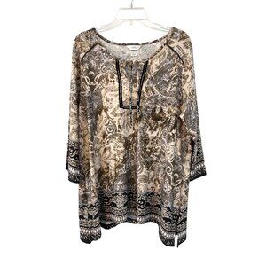CJ Banks Boho Paisley Blouse Womens 1X Keyhole Tie Neck Tunic Used